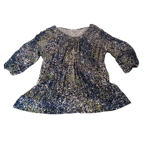 CJ BANKS Stretchy Peasant Top‎ 1X Gathered Ditsy Print Artsy Comfort Casual Work - Picture 2 of 6